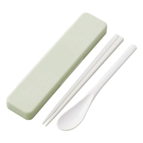 弁当用箸 音のならないコンビセット くすみグリーン SKATER 箸/スプーン18cm 食洗機対応 ...