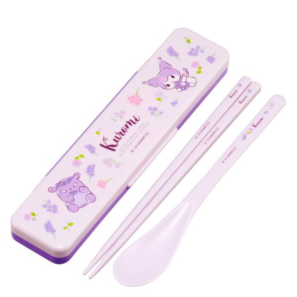 弁当用箸 音のならないコンビセット クロミ フラワーリース SKATER 箸/スプーン18cm 抗菌...