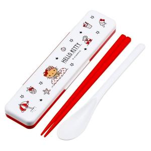 弁当用箸 ハローキティ Summer Days 音のならないコンビセット SKATER 子供 箸/スプーン18cm すべり止め加工(箸先端) 収納ケース 688287-CCS3SA ◆メ