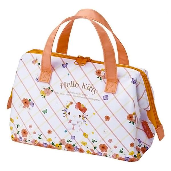 がま口型ランチバッグ ハローキティ パステルビビッドな水彩花柄 SKATER 2段 Wファスナー ア...