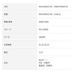 DDR4-3200 8GB 2枚組 デスクトッ...の詳細画像2