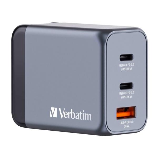 PD急速充電器 65W GaN採用 GNC-65 Verbatim バーベイタム 3台同時充電 US...