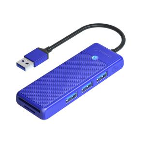 USB ハブ USB3.0 3ポート+カードリーダー ORICO USB-A /SDスロット /microSDスロット1 USB-Aケーブル(15cm) ブルー 海外リテール PAPW3AT-U3-015-BL-EP ◆メ｜flashmemory