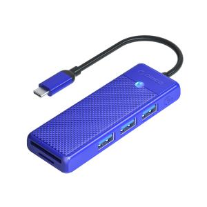 USB ハブ USB3.0 3ポート+カードリーダー ORICO USB-A/SDスロット /microSDスロット USB-Cケーブル(15cm) ブルー 海外リテール PAPW3AT-C3-015-BL-EP ◆メ｜flashmemory