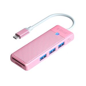 USB ハブ USB3.0 3ポート+カードリーダー ORICO USB-A /SDスロット/microSDスロット USB-Cケーブル(15cm) ピンク 海外リテール PAPW3AT-C3-015-PK-EP ◆メ｜flashmemory