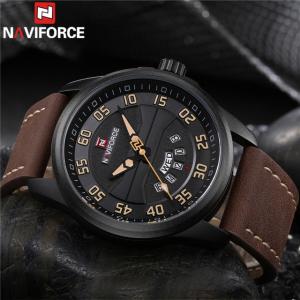 Naviforce-メンズスポーツウォッチ,高級ミリタリー腕時計,本革,クォーツ,9124｜flat-store