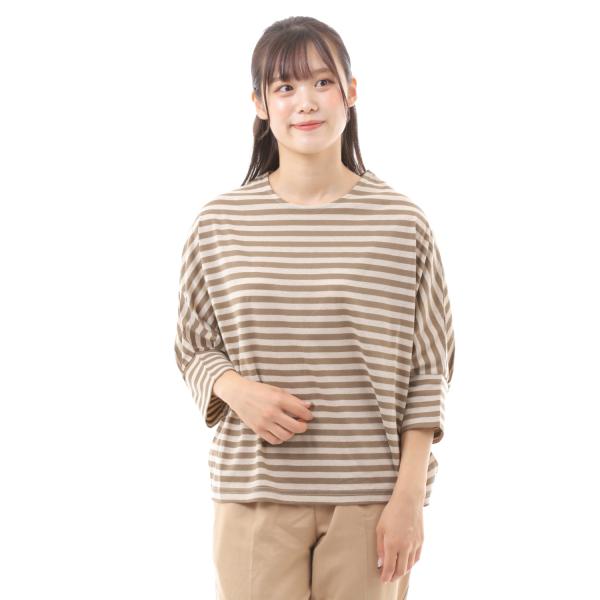 ラメボーダー7分袖カットソー