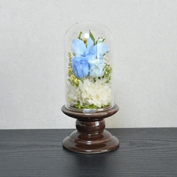 お供え プリザーブドフラワー ガラスドーム ブルー 仏花 仏壇 お悔やみ 法事 法要 お盆 初盆 花...