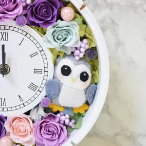 プリザーブドフラワー 花時計 フクロウ フラワ...の詳細画像1