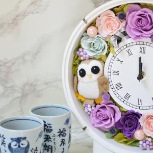 プリザーブドフラワー 花時計 フクロウ フラワ...の詳細画像4
