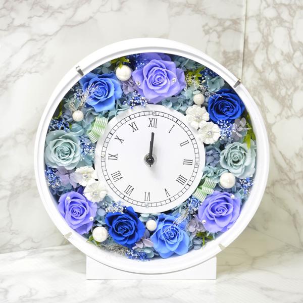 プリザーブドフラワー 花時計 スワロフスキー ブルー 神様の祝福 結婚祝い 開店祝い 開業祝い プレ...
