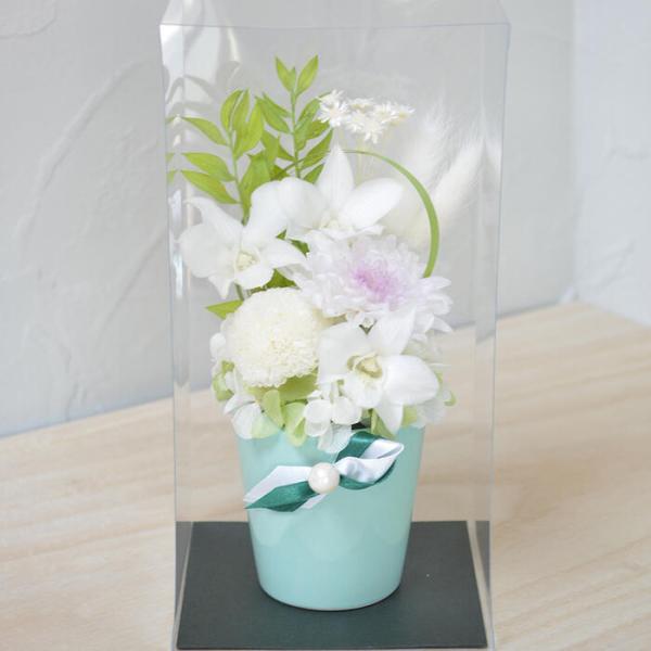 お供え プリザーブドフラワー ホワイト&amp;グリーン 仏花 仏壇 法事 お悔やみ ペット 花 ブリザード...