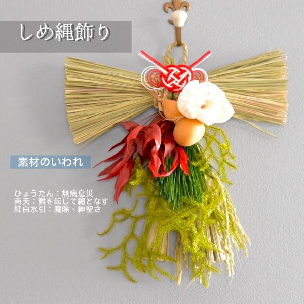 お正月飾り　しめ縄 手作り ひょうたん 南天 稲穂 おしゃれ ナチュラル 赤 リース ナチュラル