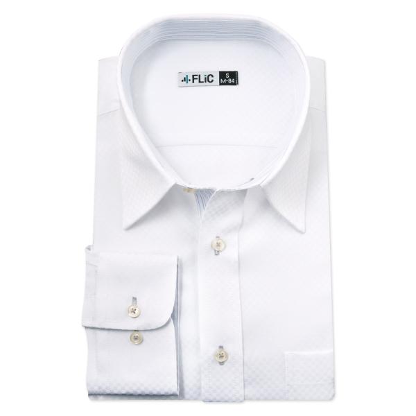 ワイシャツ 長袖 メンズ 形態安定 レギュラーカラー 織柄 ホワイト 白 ドレスシャツ Yシャツ カ...