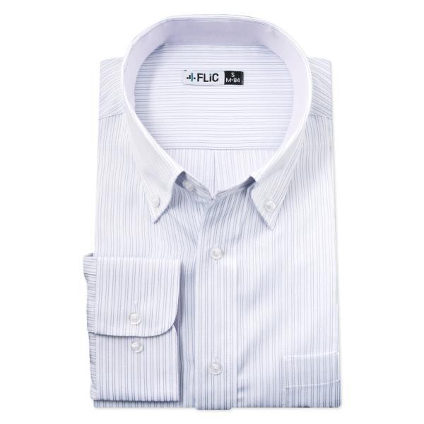 ワイシャツ 長袖 メンズ 形態安定 ボタンダウン ストライプ パープル 紫 ドレスシャツ Yシャツ ...