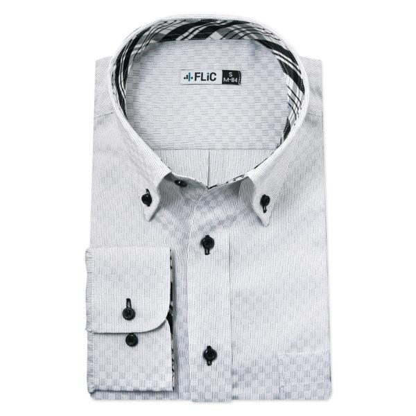 ワイシャツ 長袖 メンズ 形態安定 ボタンダウン チェック グレー 灰色 ドレスシャツ Yシャツ カ...