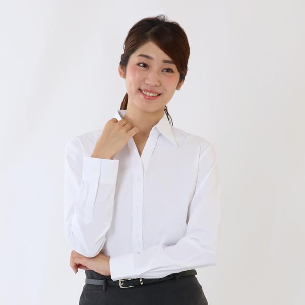 開襟 ブラウス ストレッチ ワイシャツ レディース オフィス 長袖 Yシャツ ビジネス 作業着 制服...