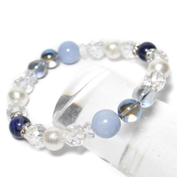パワーストーン ブレスレット エンジェライト ブルーオーラ シルバーオーラ コットンパール カット水...