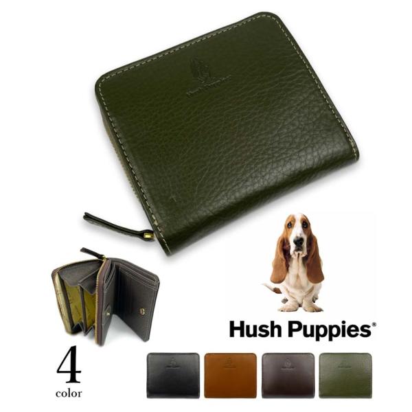 Hush Puppies(ハッシュパピー)二つ折り 財布 コンパクトウォレット ラウンドファスナー ...