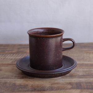 アラビア ルスカ コーヒーカップ ソーサー ラージサイズ 食器 陶器 ARABIA Ruska 北欧 ビンテージ ブラウン レトロモダン #231022-50｜flohmarkt