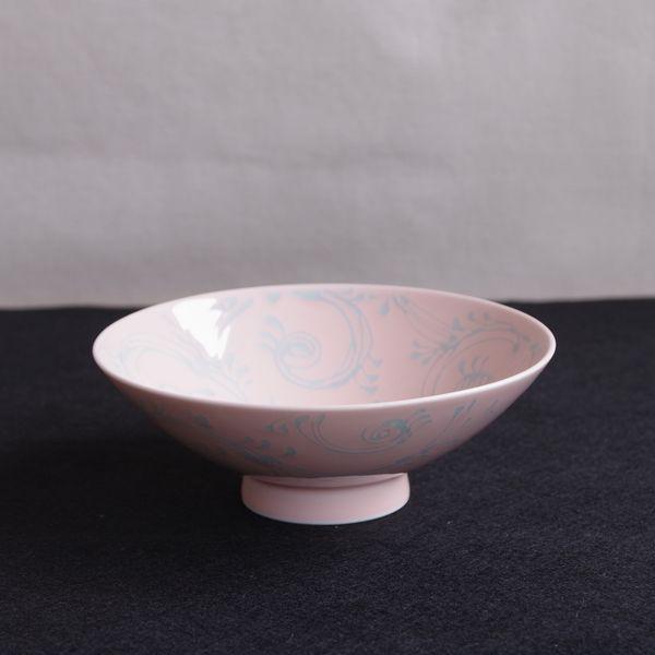 白山陶器（波佐見焼） 平茶碗 飯碗 H-18 ピンク 蔦 蔓 レトロ