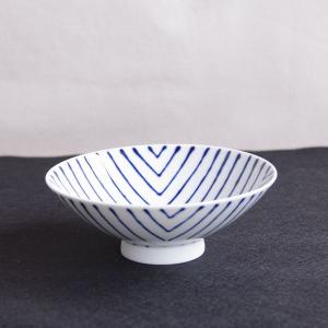 波佐見焼 白山陶器 平茶碗（白×紺 ストライプST16） : リビングT&S