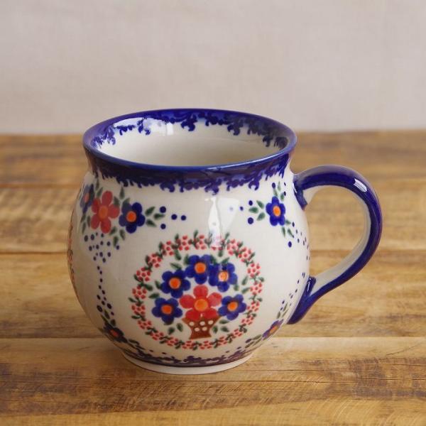 ポーランド食器 ポーリッシュポタリー マグカップ 300ml 花籠 バスケット 青 赤 花柄 v38...