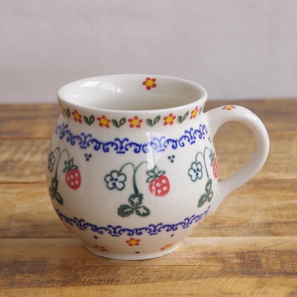 ポーランド食器 ポーリッシュポタリー マグカップ いちご柄 ボタニカル柄 花柄 300ml v383...