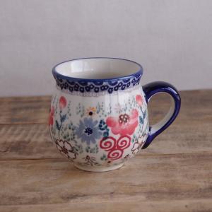 デザートカップ 2個セット 花柄 陶器　ポーリッシュポタリー　ポーランド食器 ポーリッシュポタリー ポーランド 食器 マグカップ 赤 ピンク 花柄