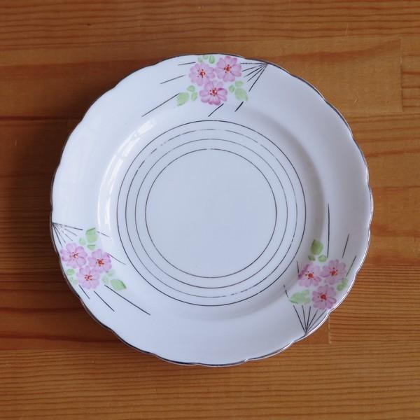 イギリス アンティーク食器 お皿 ピンク 花柄 デザートプレート ケーキ皿 17cm ロイヤルスタン...