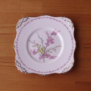 ヴィンテージ アンティーク 食器 お皿 Royal Tuscan ピンク 花柄 スクエアプレート 盛り皿 エイプリル・ビューティー ロイヤルタスカン 23cm #220320