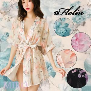 セクシーランジェリー ベビードール ガウン ボタニカル柄