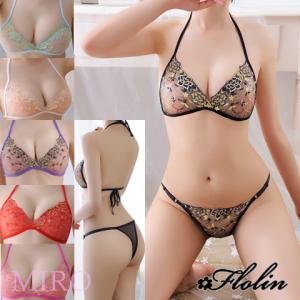 ブラセット シースルー 花柄刺繍 紐 ブラジャー ショーツ