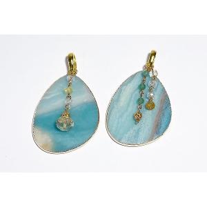 モスアゲート 苔瑪瑙 ペンダントトップ 1個 縦約52mm 横約30mm