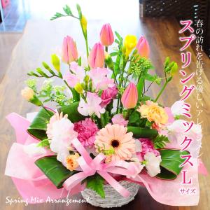 花ギフト プレゼント 花 チューリップ アレンジ お祝い 花 誕生日 記念日 結婚祝 退職祝い 卒業式 卒園式 スプリングミックス L