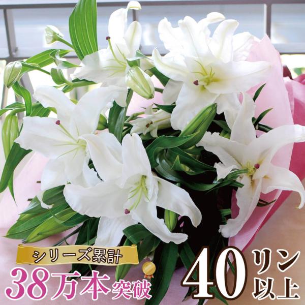 誕生日 プレゼント 花束 ユリ 白い百合の花束 40輪 誕生日 花束 結婚記念日 お悔やみ お供え ...