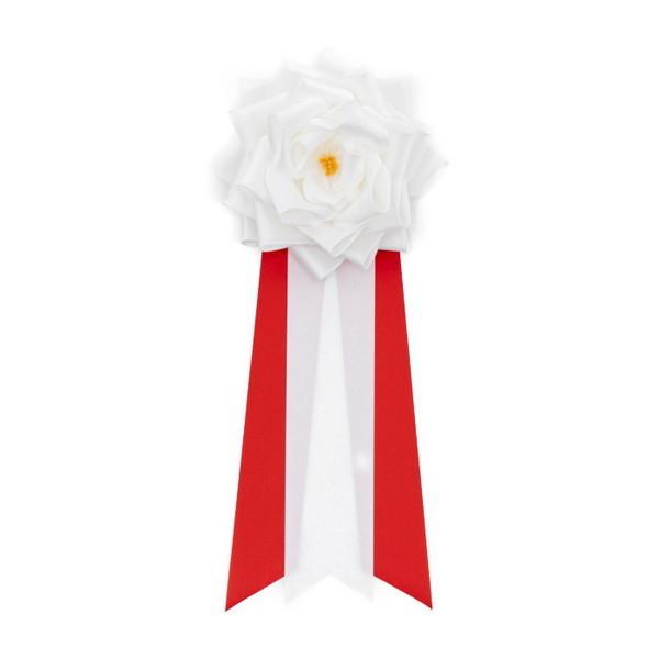 記章 特大 リボン バラ 白 ×6個セット