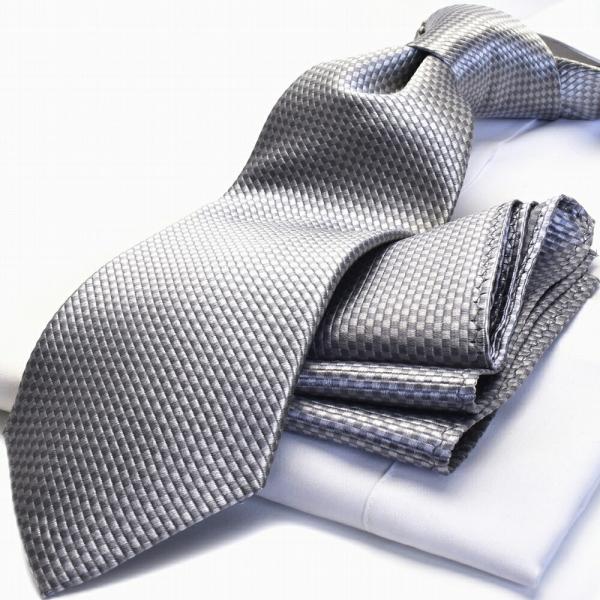 ネクタイ  父の日ポケットチーフ プレゼント FLYING BLUE(8~8.5cm幅)シルバーグレ...