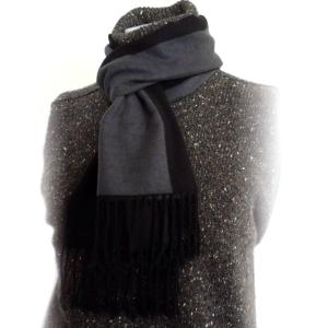 シルクマフラー  FLYING BLUE flb-001-a  シルク100% 黒 グレー ボーダー ポイント利用