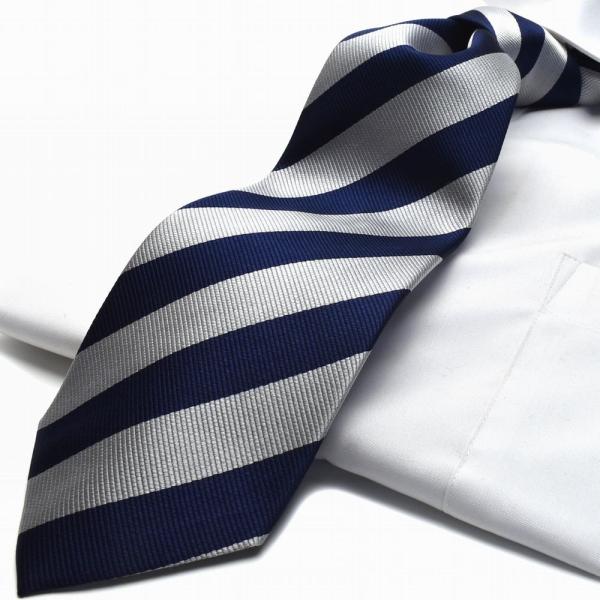 ネクタイ【FLYING BLUE】シルク(100％) flb-200 ストライプ ネイビー シルバー...