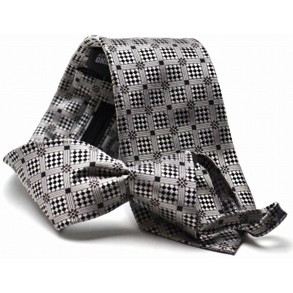 ネクタイ デザイン柄 らくらく ワンタッチ FLYING BLUE 8cm幅  シルバー flb-w...