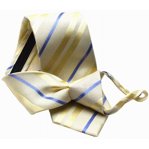 ネクタイ デザイン柄 らくらく ワンタッチ FLYING BLUE 8cm幅  クリームイエロー f...