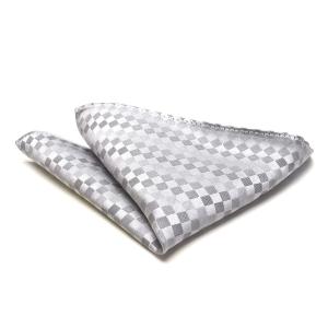 父の日 プレゼントわけあり po-157wシルクジャガードポケットチーフ/シルバー/ブロックチェック