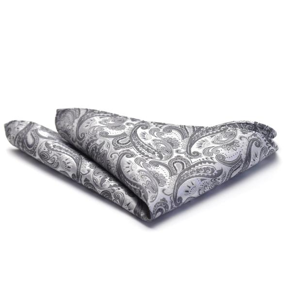 ポケットチーフ シルクジャガードPO−99シルバー　ペイズリー ポイント利用