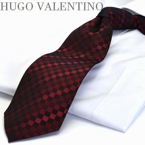 ネクタイ HUGO VALENTINO ヒューゴバレンチノTYPE-114 エンジ ブロック ポイン...