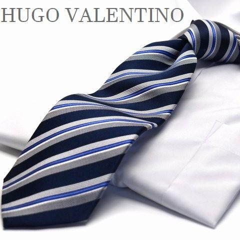 ネクタイ HUGO VALENTINO ヒューゴバレンチノ TYPE-119 ネイビー ストライプ ...
