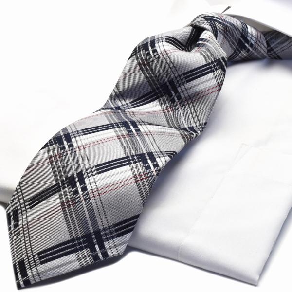 ネクタイ  HUGO VALENTINO  グレー チェック柄 type-a-6  シルク Silk...