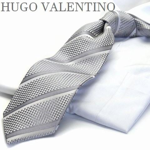 ネクタイ HUGO VALENTINO ヒューゴバレンチノ ネクタイ シルバー ストライプ type...