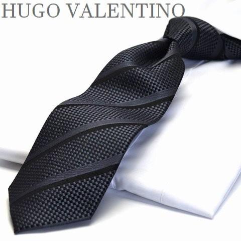 ネクタイ HUGO VALENTINO ヒューゴバレンチノ ネクタイ ブラック グレー ストライプ ...