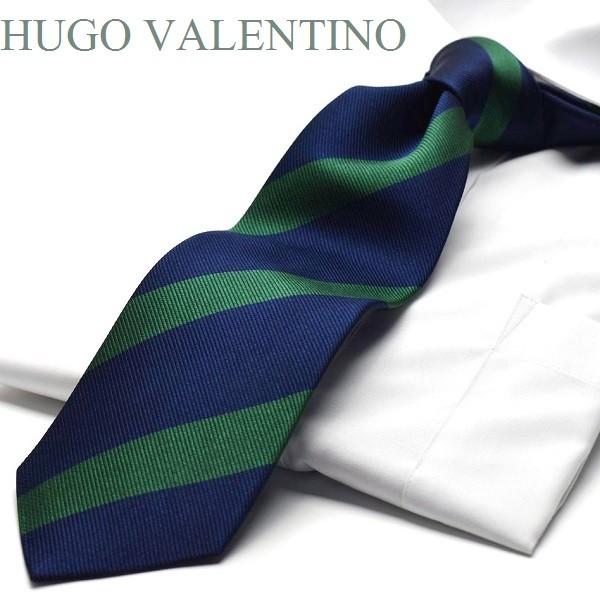 ネクタイ HUGO VALENTINO ヒューゴバレンチノ ストライプ グリーン ダークネイビー t...